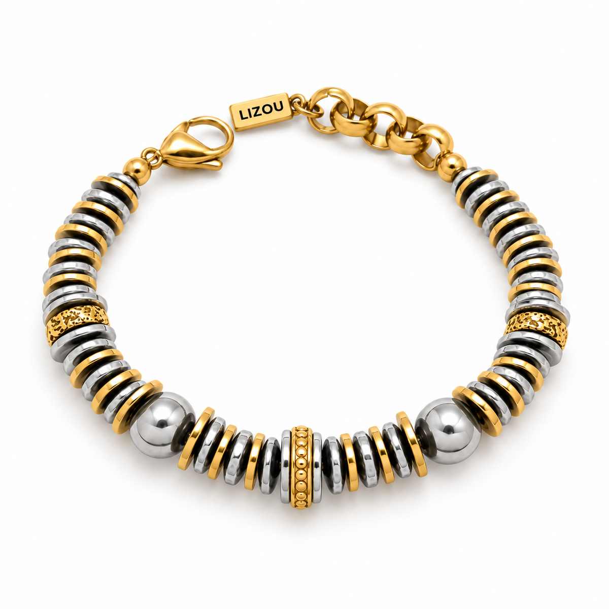 Stainless Steel Two Tone Rondelle Bracelet - B4-064