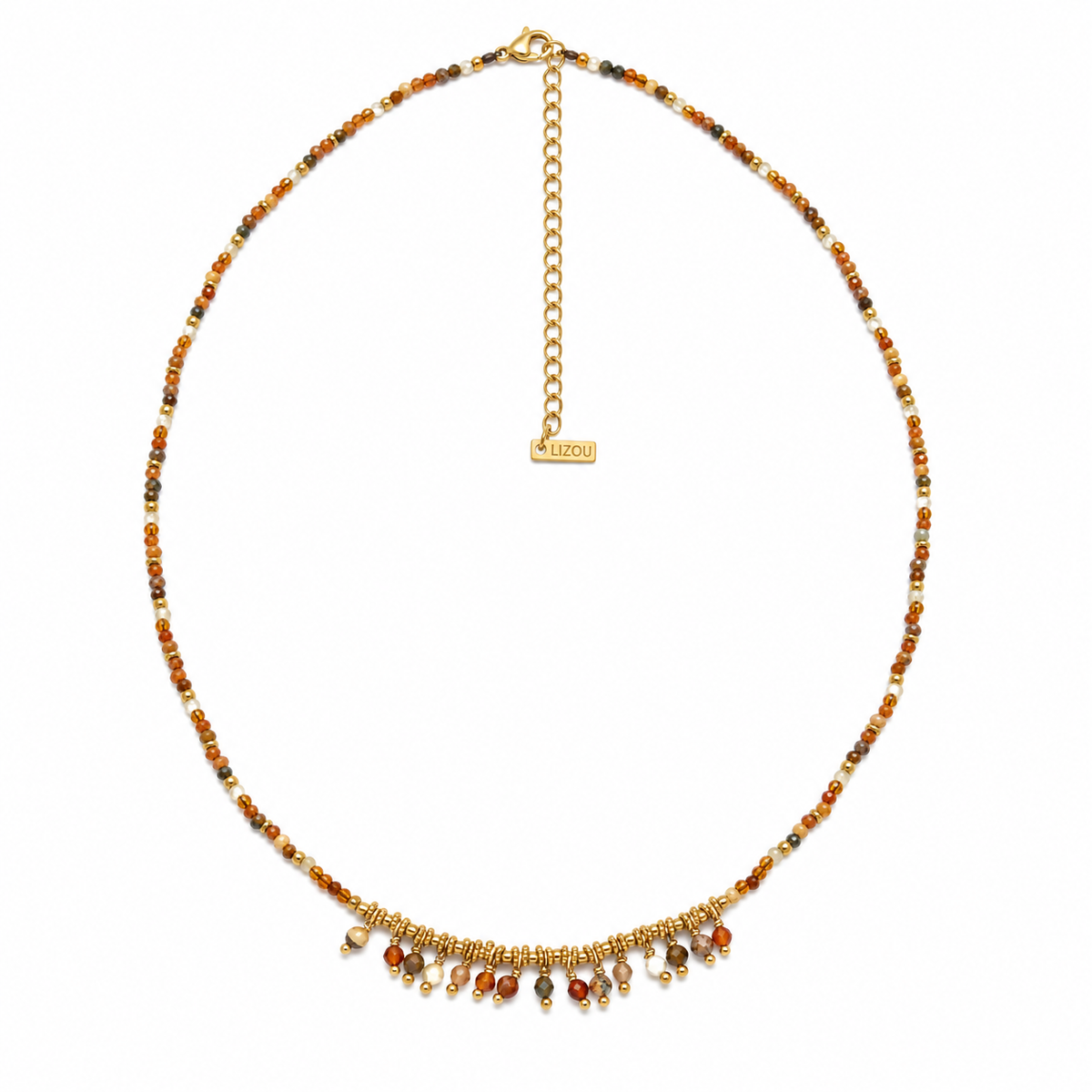 Faceted Semi Precious Stone Short Necklace with Gemstone Charms - N2-2790B