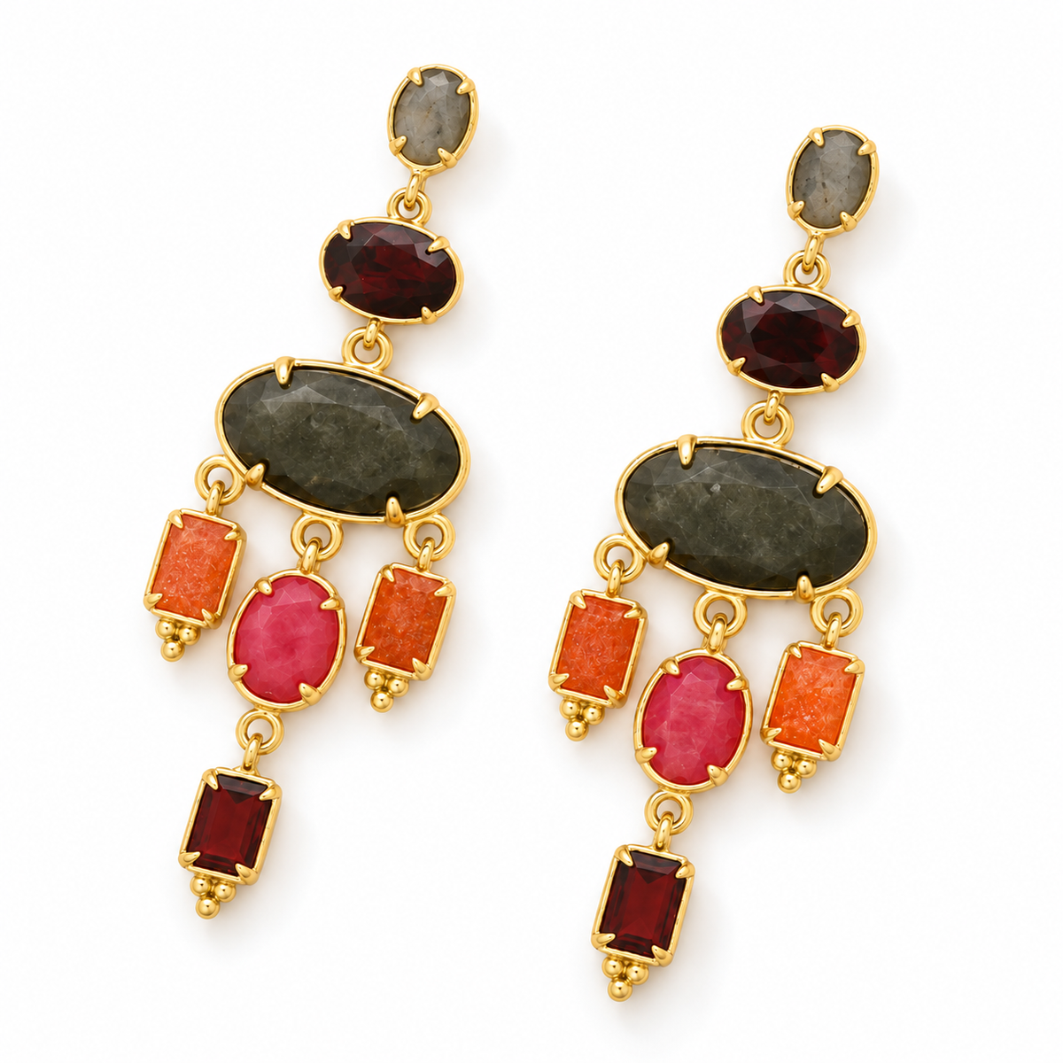 Gold Obsidian Mixed Stone Dangle Earrings - E4-500B