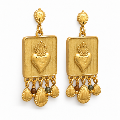 Gold Flaming Heart Stud Earrings - E4-497