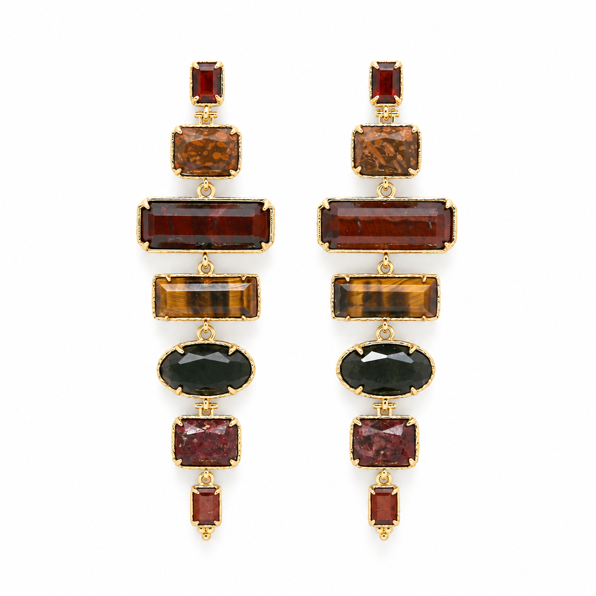 Red Tiger's Eye Mix Stone Dangle Earrings - E4-502C