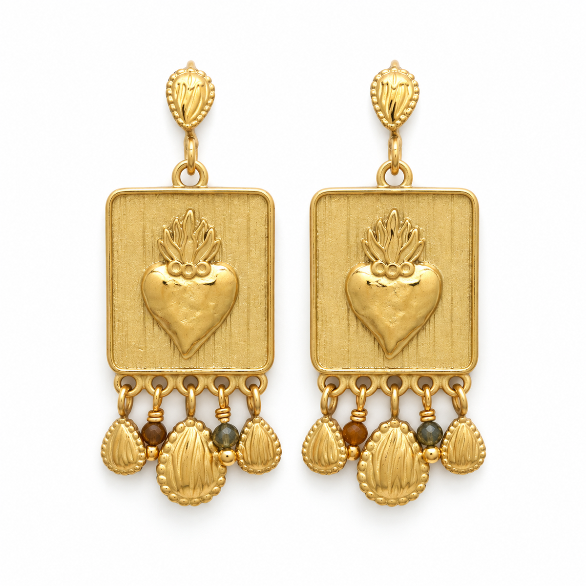 Gold Flaming Heart Stud Earrings - E4-497