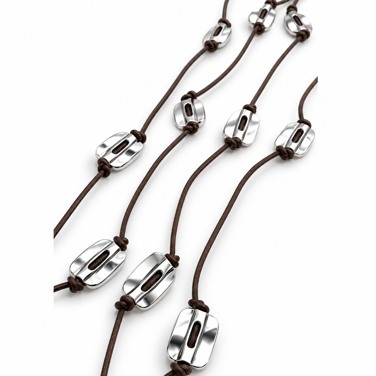 Leather and Silver Bead XL Very Long Wrap Necklace -The Classics Collection- N2-201