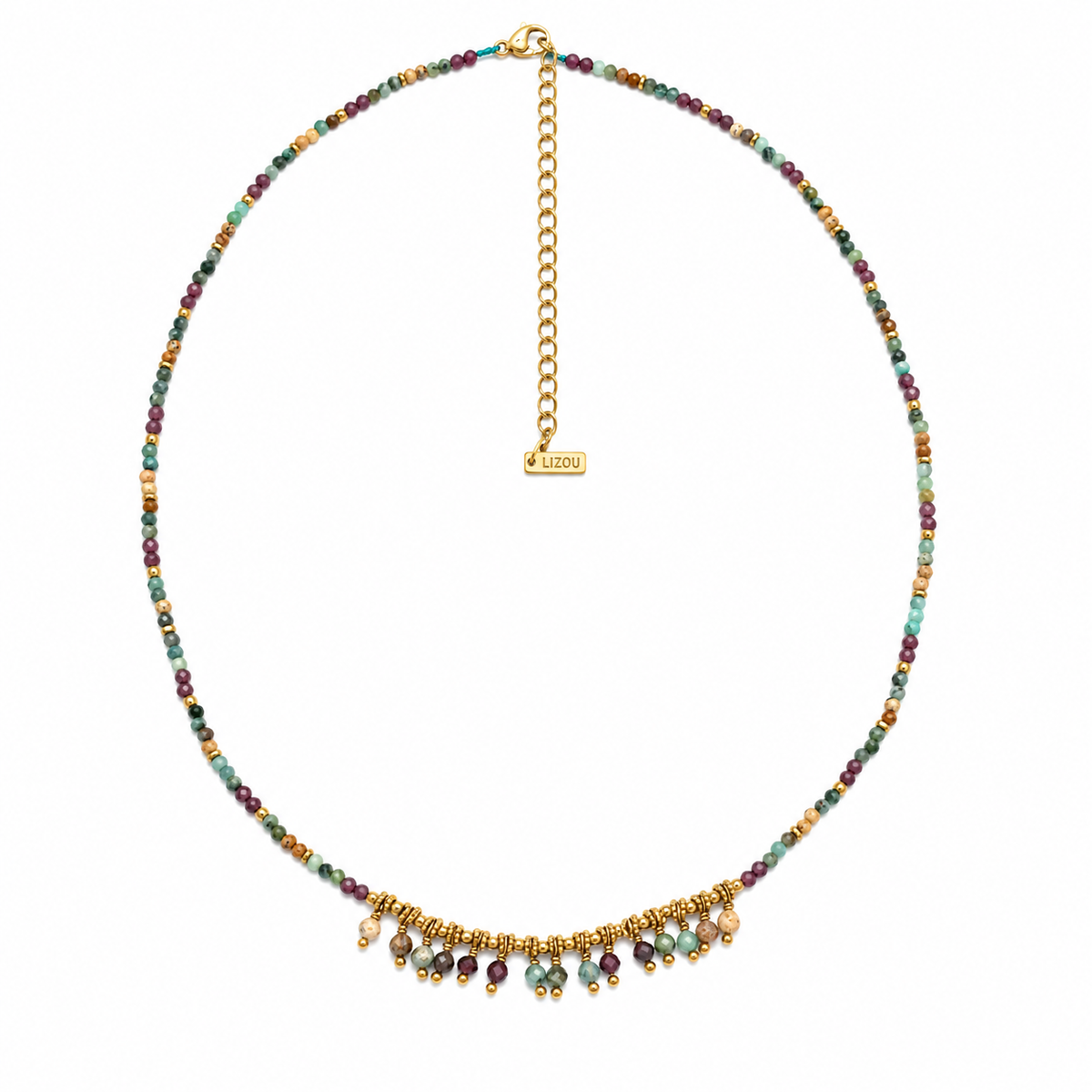 Faceted Semi Precious Stone Short Necklace with Gemstone Charms - N2-2790C