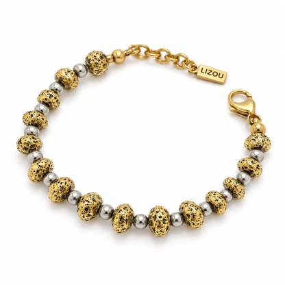 Beaded Stainless Steel Two Tone 18K Gold Plate Bracelet - B4-065