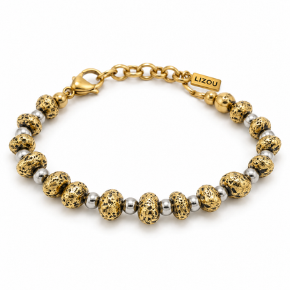Beaded Stainless Steel Two Tone 18K Gold Plate Bracelet - B4-065