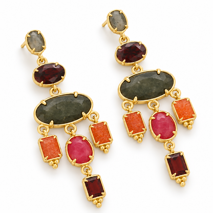 Gold Obsidian Mixed Stone Dangle Earrings - E4-500B