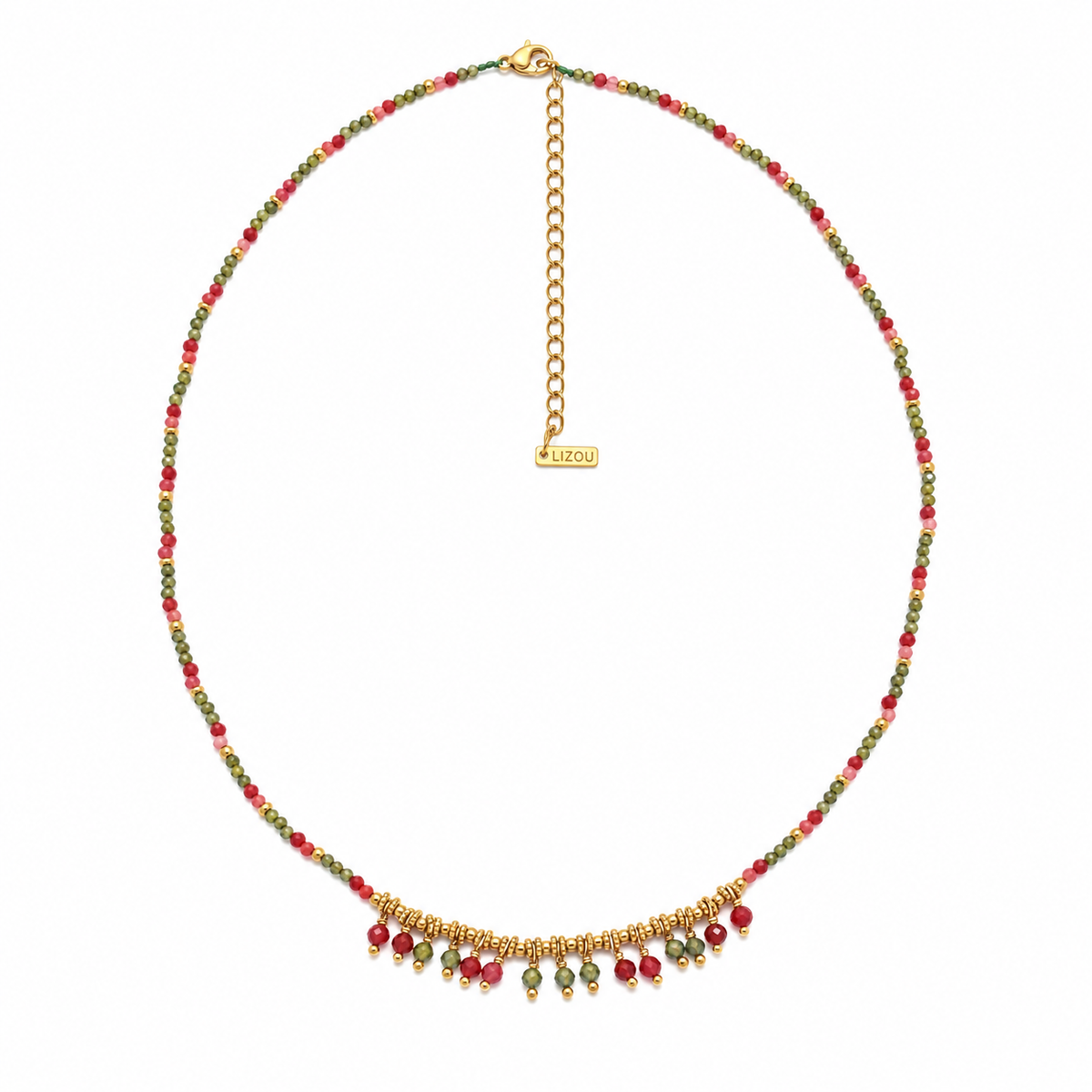 Faceted Semi Precious Stone Short Necklace with Gemstone Charms - N2-2790E