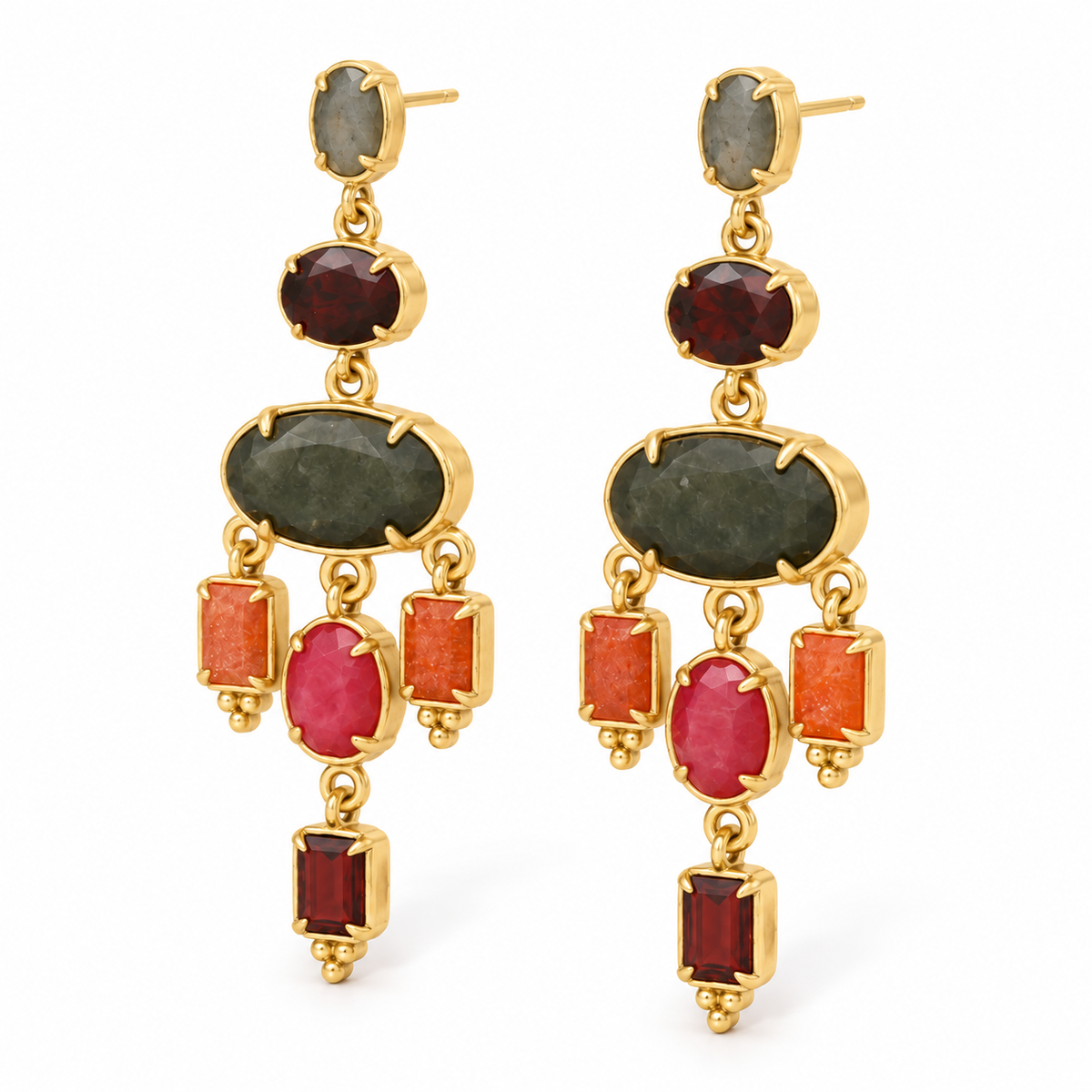Gold Obsidian Mixed Stone Dangle Earrings - E4-500B