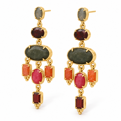 Gold Obsidian Mixed Stone Dangle Earrings - E4-500B