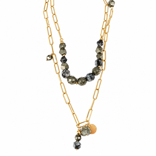 Two Town Pyrite Lariat Long Necklace -French Flair Collection- N2-993