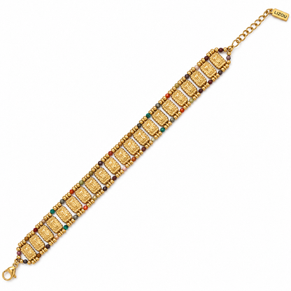 Semi Precious Stone Double Row Bracelet 18K Gold Plate - B4-066B