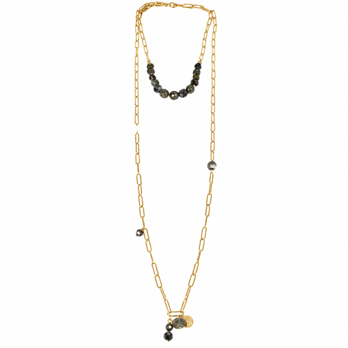 Two Town Pyrite Lariat Long Necklace -French Flair Collection- N2-993