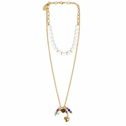Two Town Freshwater Pearl and Rainbow Stone Cluster Necklace -French Flair Collection- N2-992