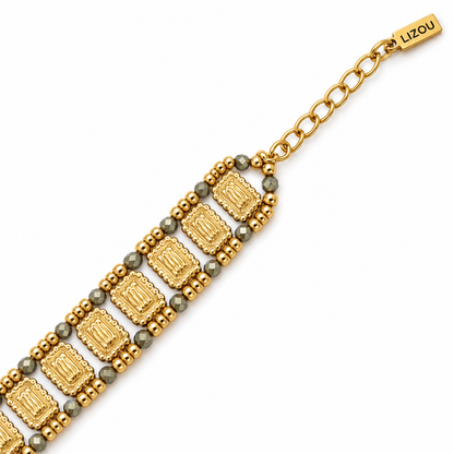 Pyrite Double Row Bracelet 18K Gold Plate - B4-066A
