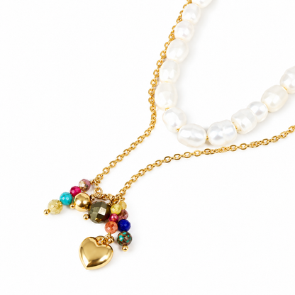 Two Town Freshwater Pearl and Rainbow Stone Cluster Necklace -French Flair Collection- N2-992