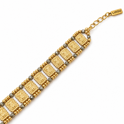 Pyrite Double Row Bracelet 18K Gold Plate - B4-066A