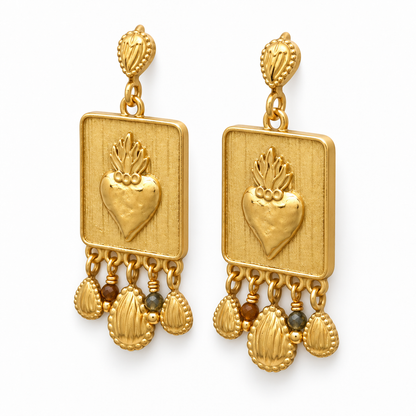 Gold Flaming Heart Stud Earrings - E4-497