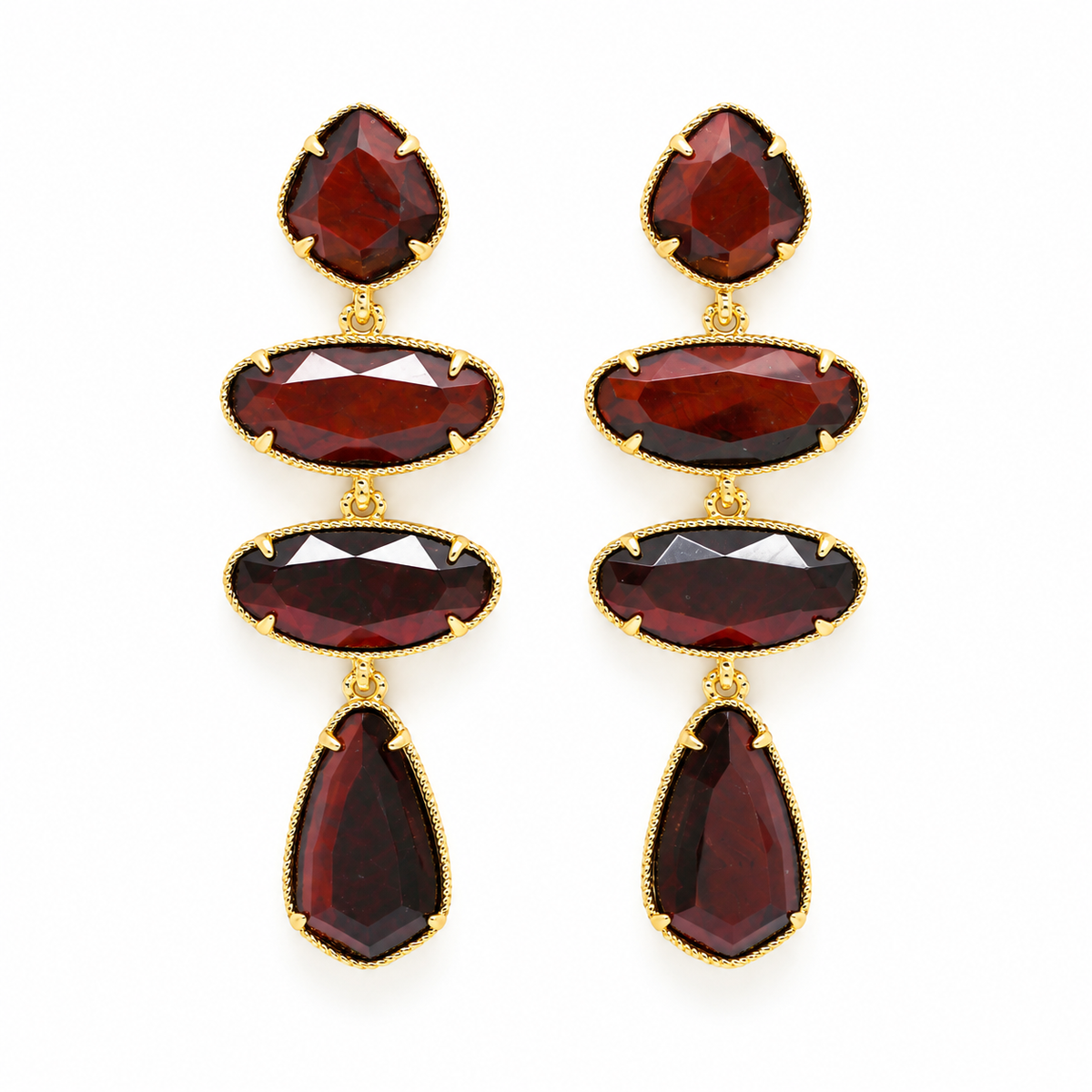 Four Stone Dangle Earrings Mix Red Tiger's Eye - E4-503B