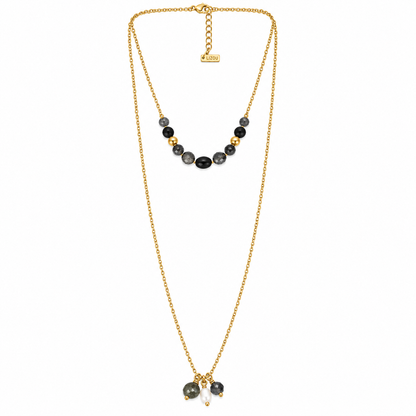 Two Row 24K Gold Plate and Semi Precious Stone Lariat Style Necklace -French Flair Collection- N2-991