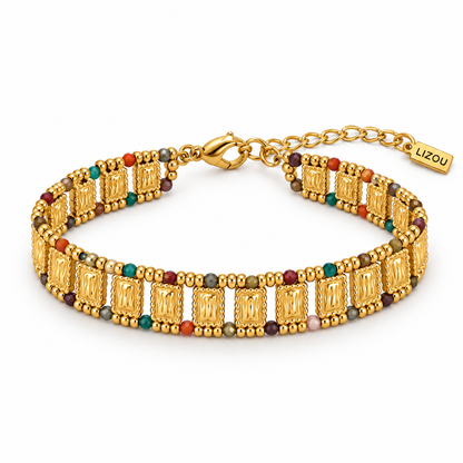 Semi Precious Stone Double Row Bracelet 18K Gold Plate - B4-066B