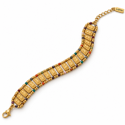 Semi Precious Stone Double Row Bracelet 18K Gold Plate - B4-066B