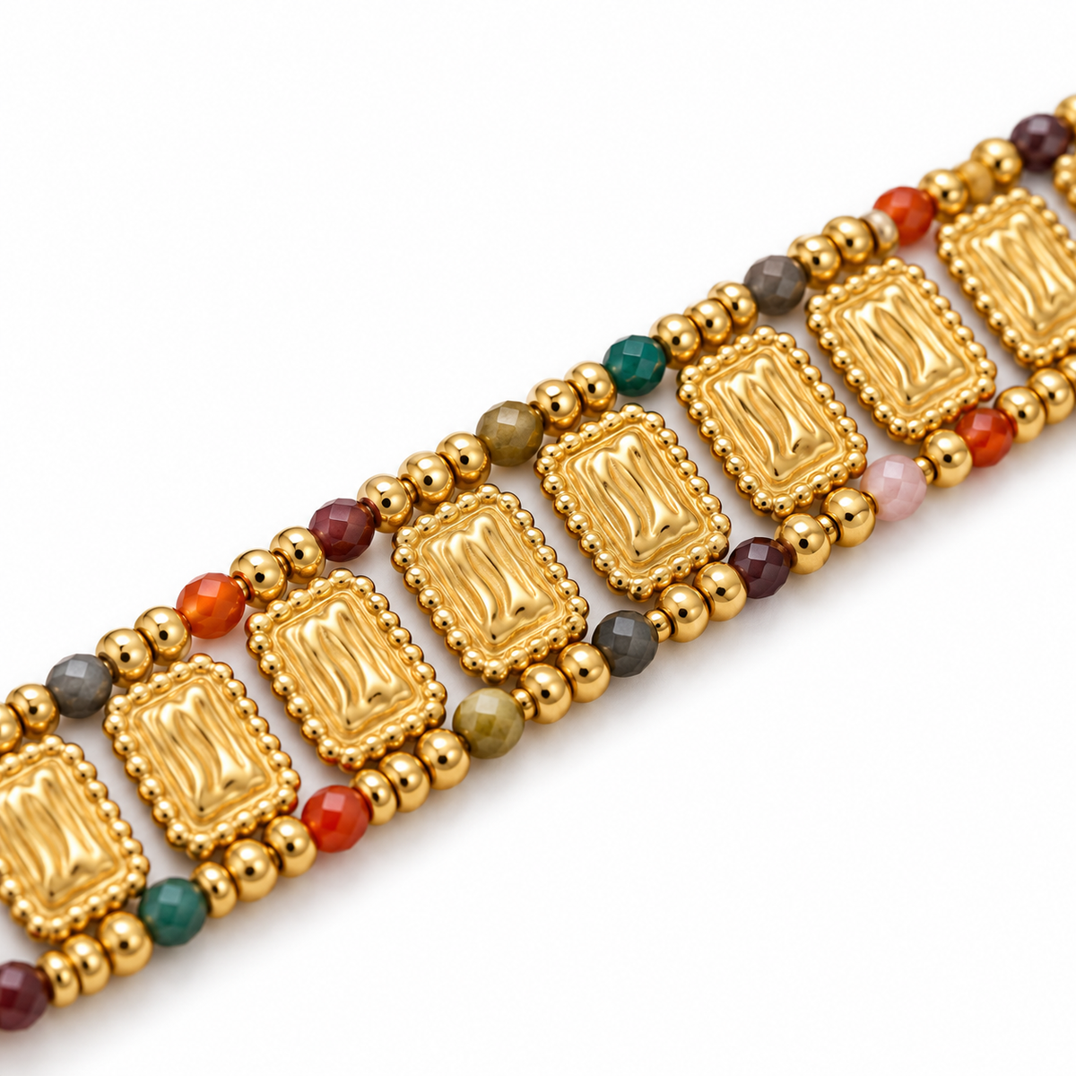 Semi Precious Stone Double Row Bracelet 18K Gold Plate - B4-066B