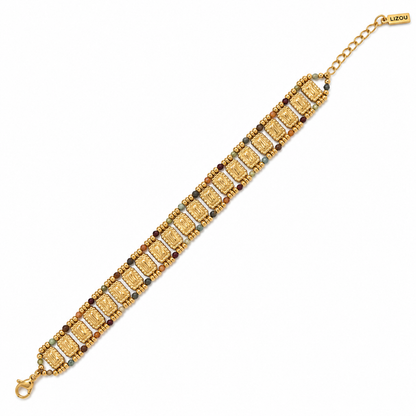 Semi Precious Stone Double Row Bracelet 18K Gold Plate - B4-066C