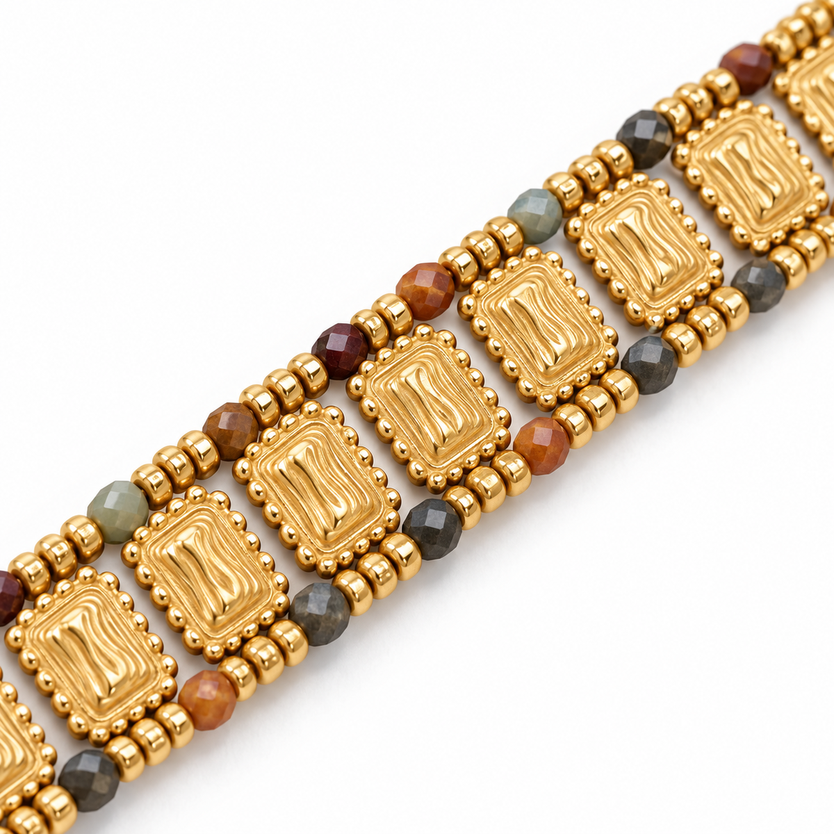 Semi Precious Stone Double Row Bracelet 18K Gold Plate - B4-066C