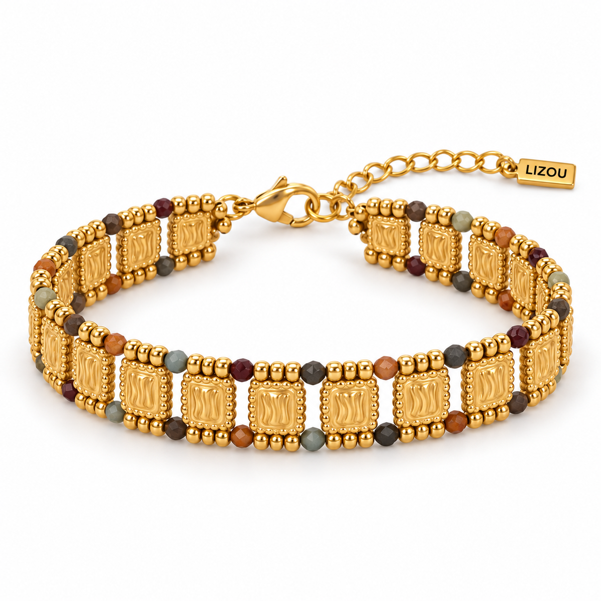 Semi Precious Stone Double Row Bracelet 18K Gold Plate - B4-066C