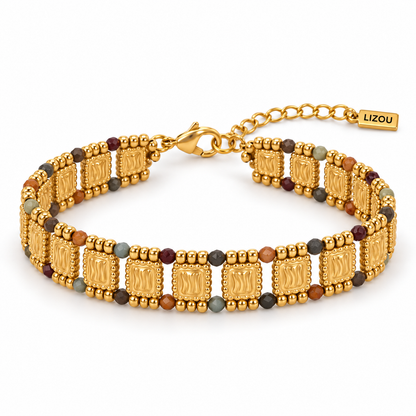 Semi Precious Stone Double Row Bracelet 18K Gold Plate - B4-066C