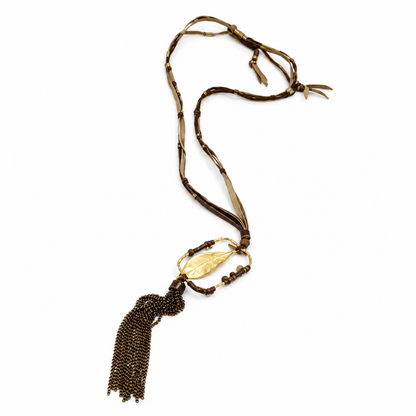 Long Leather Necklace with Tassel and Gold Charm -The Classics Collection- N2-953