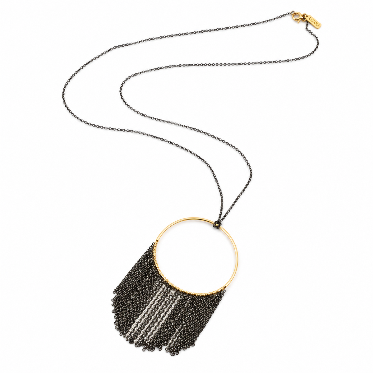 Long Chain Necklace with Open Fringe Circle -The Classics Collection- N2-956