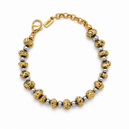 Beaded Stainless Steel Two Tone 18K Gold Plate Bracelet - B4-065