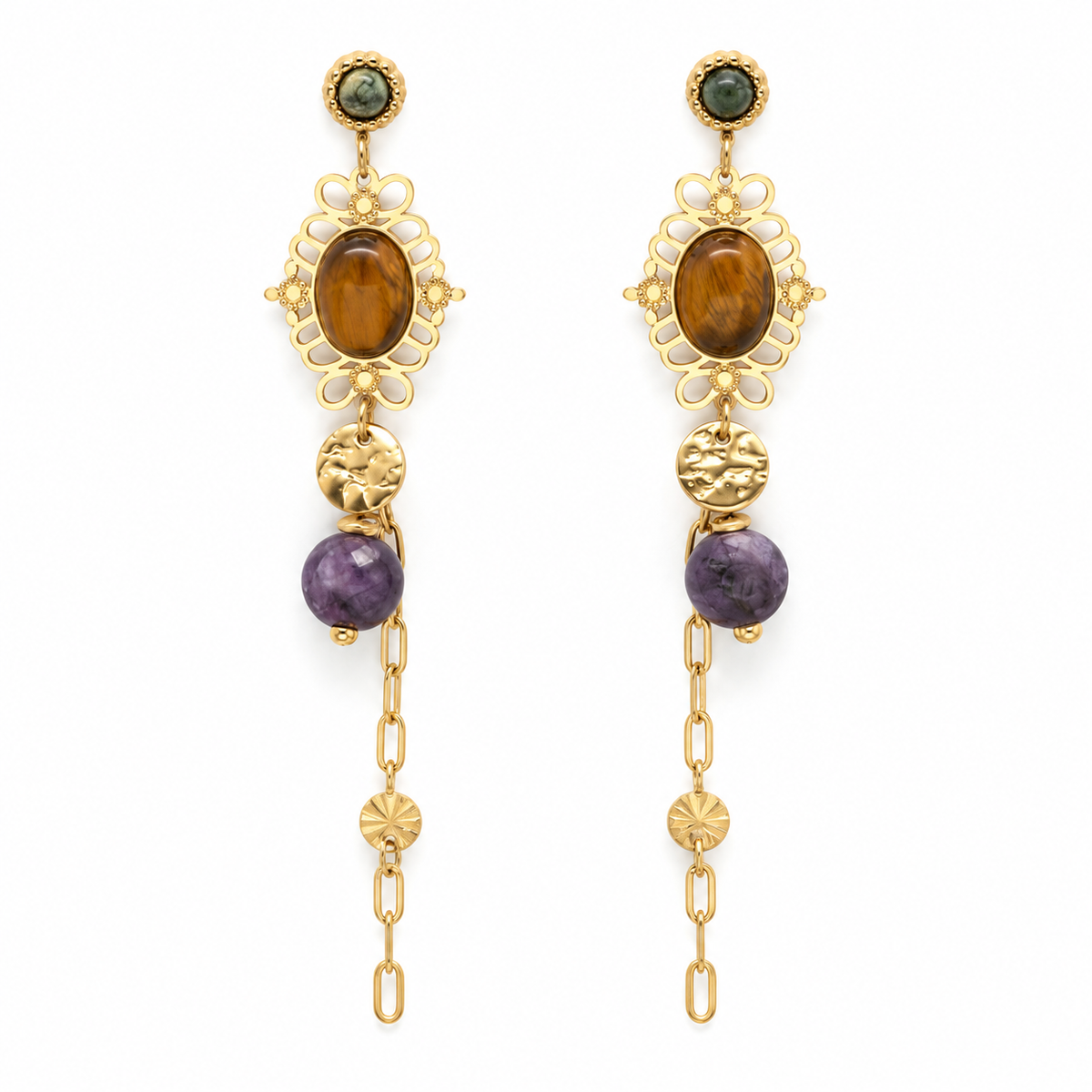 Multi Chain Stone Stud Earrings - E4-498
