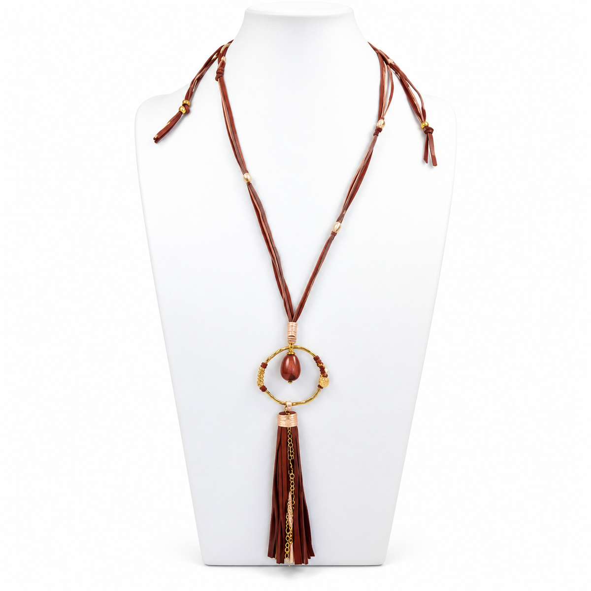 Long Smokey Pink Leather Necklace with Drop and Tassel -The Classics Collection- N2-952