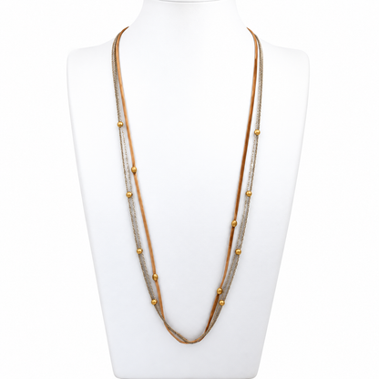 Long Leather Necklace with Metal Nuggets -The Classics Collection- N2-951