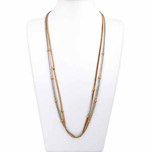 Long Leather Necklace with Metal Nuggets -The Classics Collection- N2-951