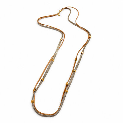 Long Leather Necklace with Metal Nuggets -The Classics Collection- N2-951