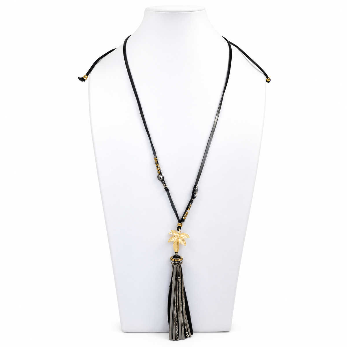 Gold Leaf Long Leather Necklace -The Classics Collection- N2-950