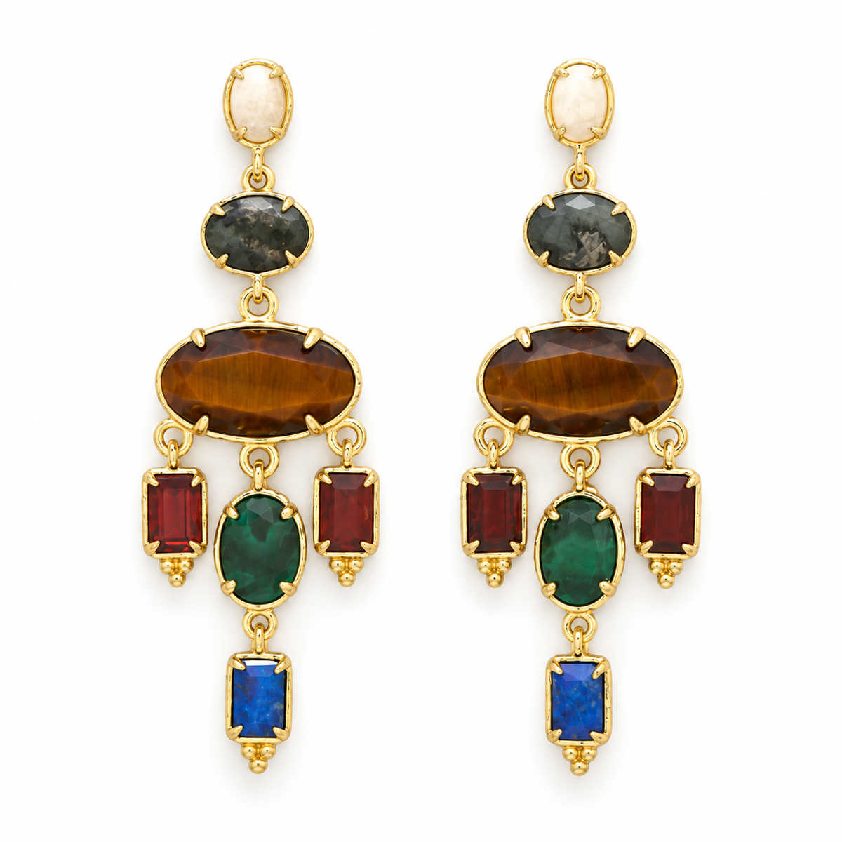 Tiger's Eye Mixed Stone Dangle Earrings - E4-500A