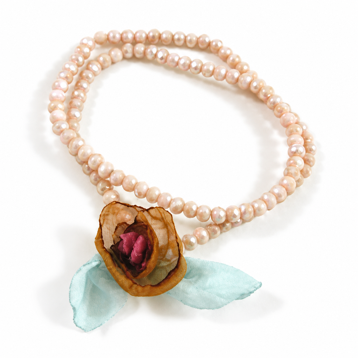 Light Taupe Double Crystal Flower Bracelet -The Classics Collection-  B1-1017