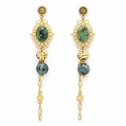 Multi Chain African Turquoise Stud Earrings - E4-499