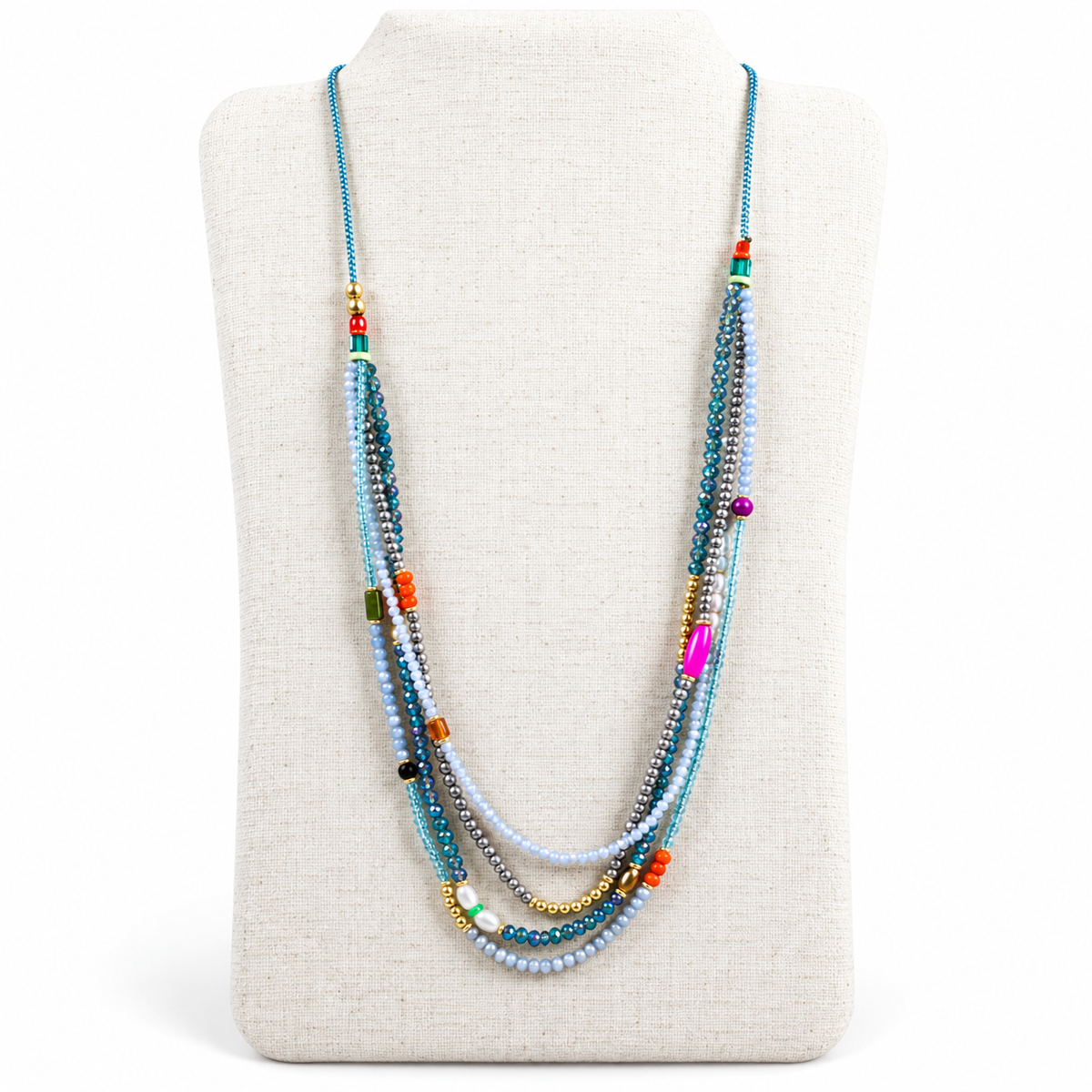Delicate and Fun Stone and Crystal Layered Long Necklace -The Classics Collection- N2-590