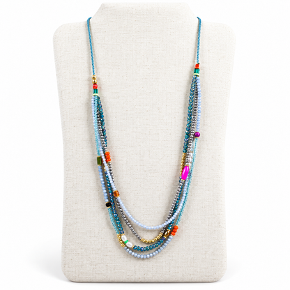 Delicate and Fun Stone and Crystal Layered Long Necklace -The Classics Collection- N2-590