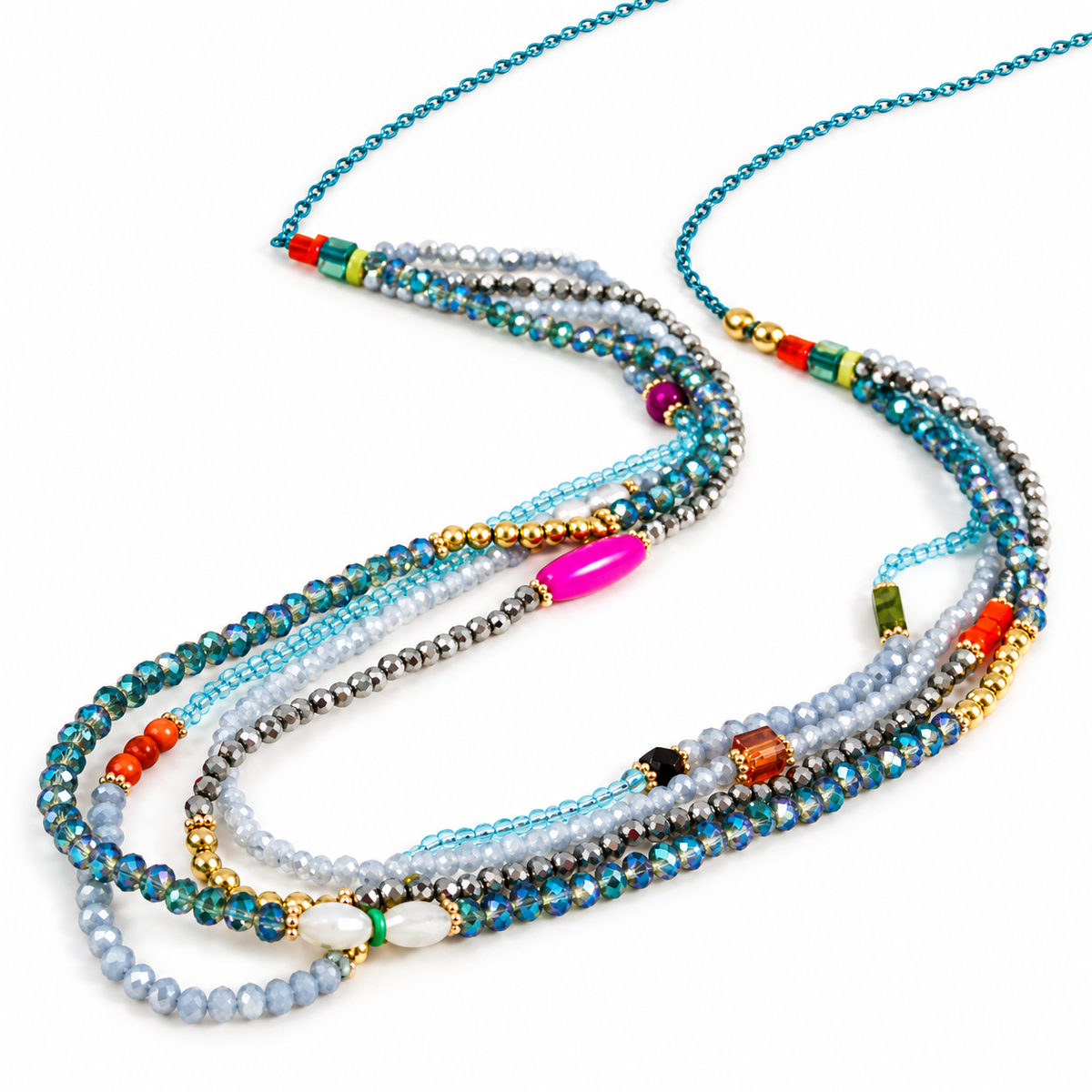 Delicate and Fun Stone and Crystal Layered Long Necklace -The Classics Collection- N2-590
