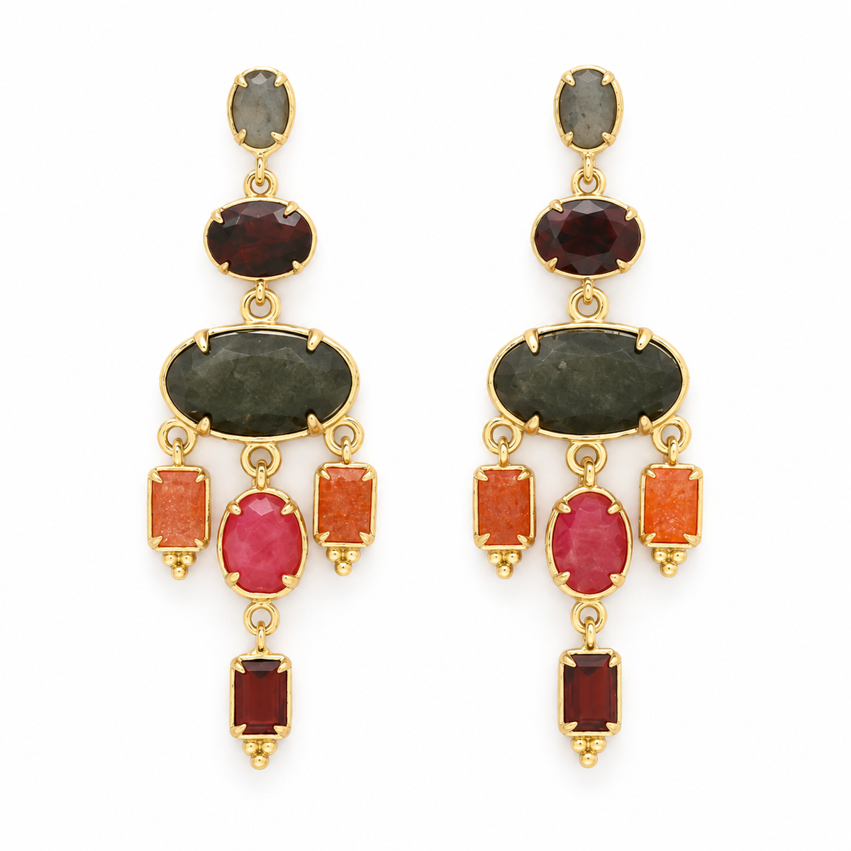 Gold Obsidian Mixed Stone Dangle Earrings - E4-500B