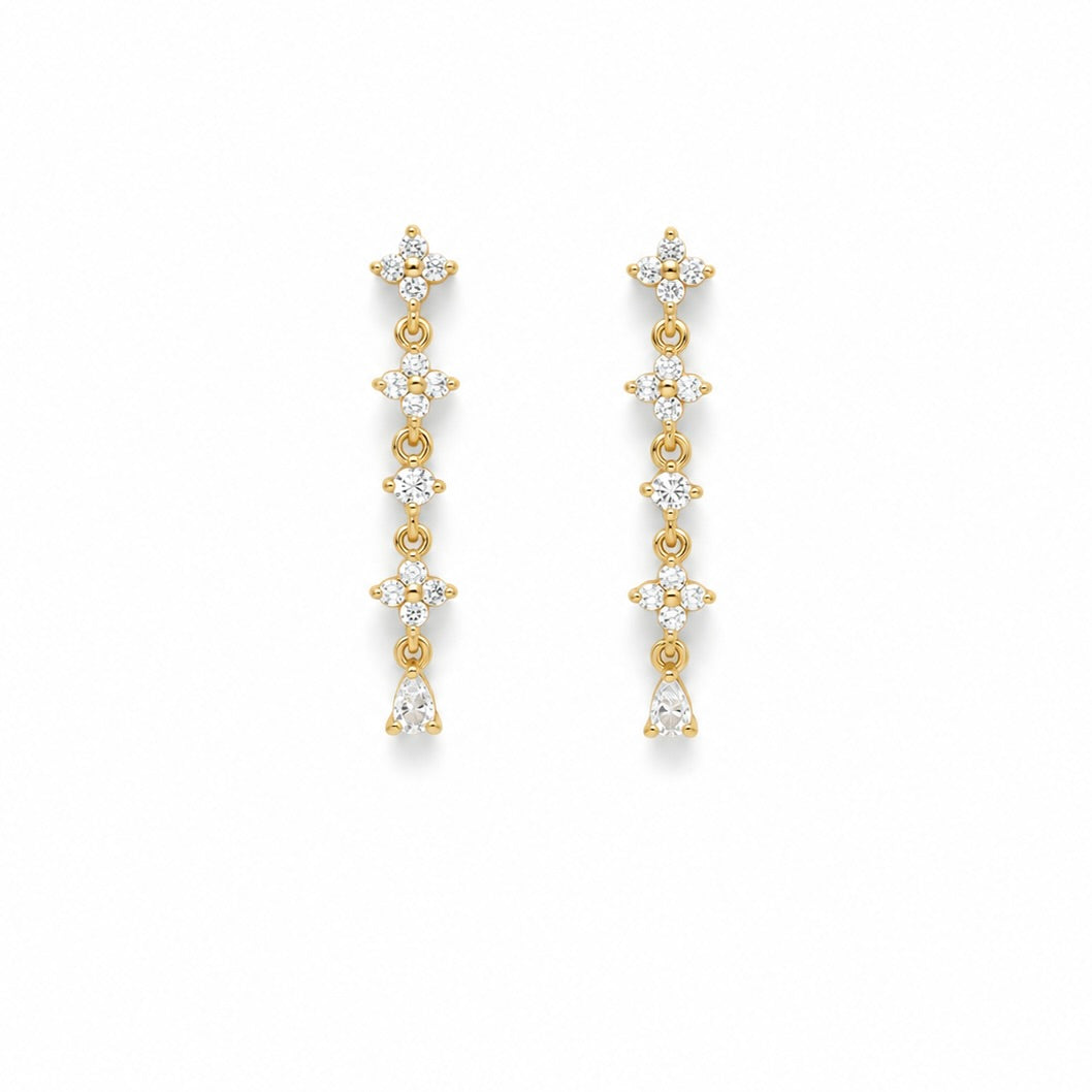 White Rhinestone Dangle Chain Earrings - E4-493