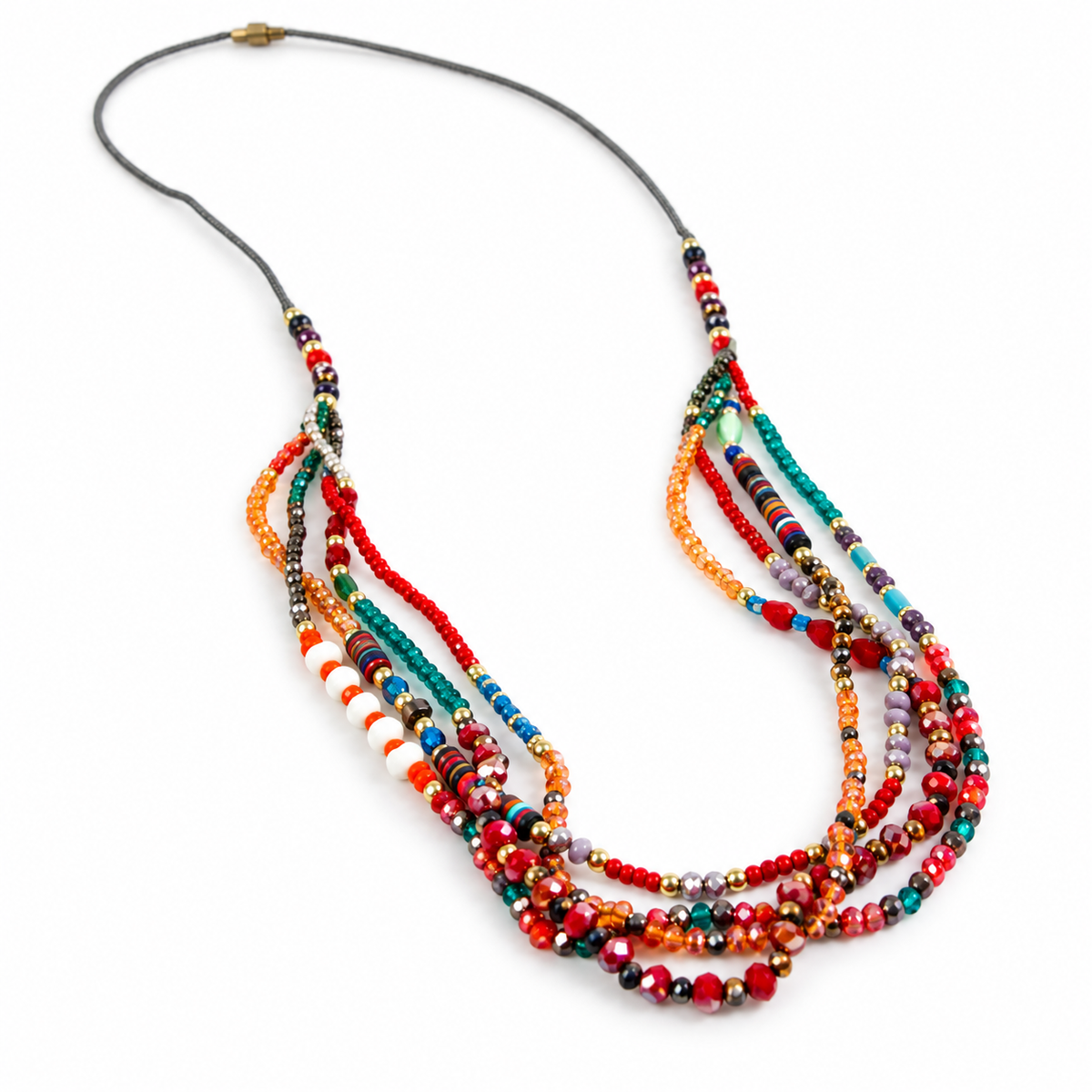 Delicate and Fun Stone and Crystal Layered Stone Necklace -The Classics Collection- N2-652