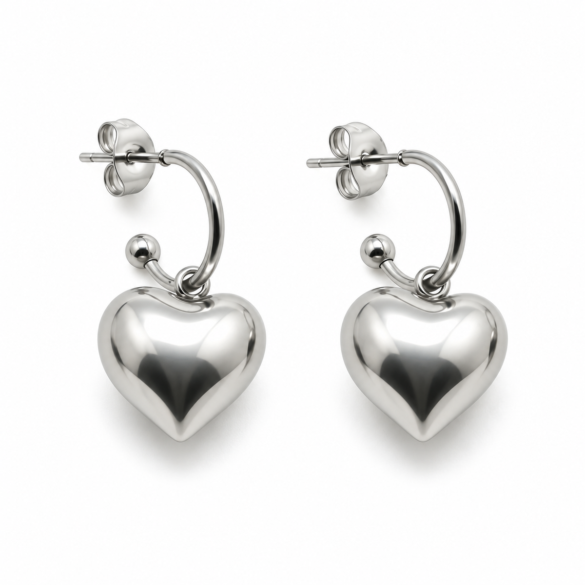 Small Hoop Silver Puffy Heart Earrings E4-189 -French Flair Collection-